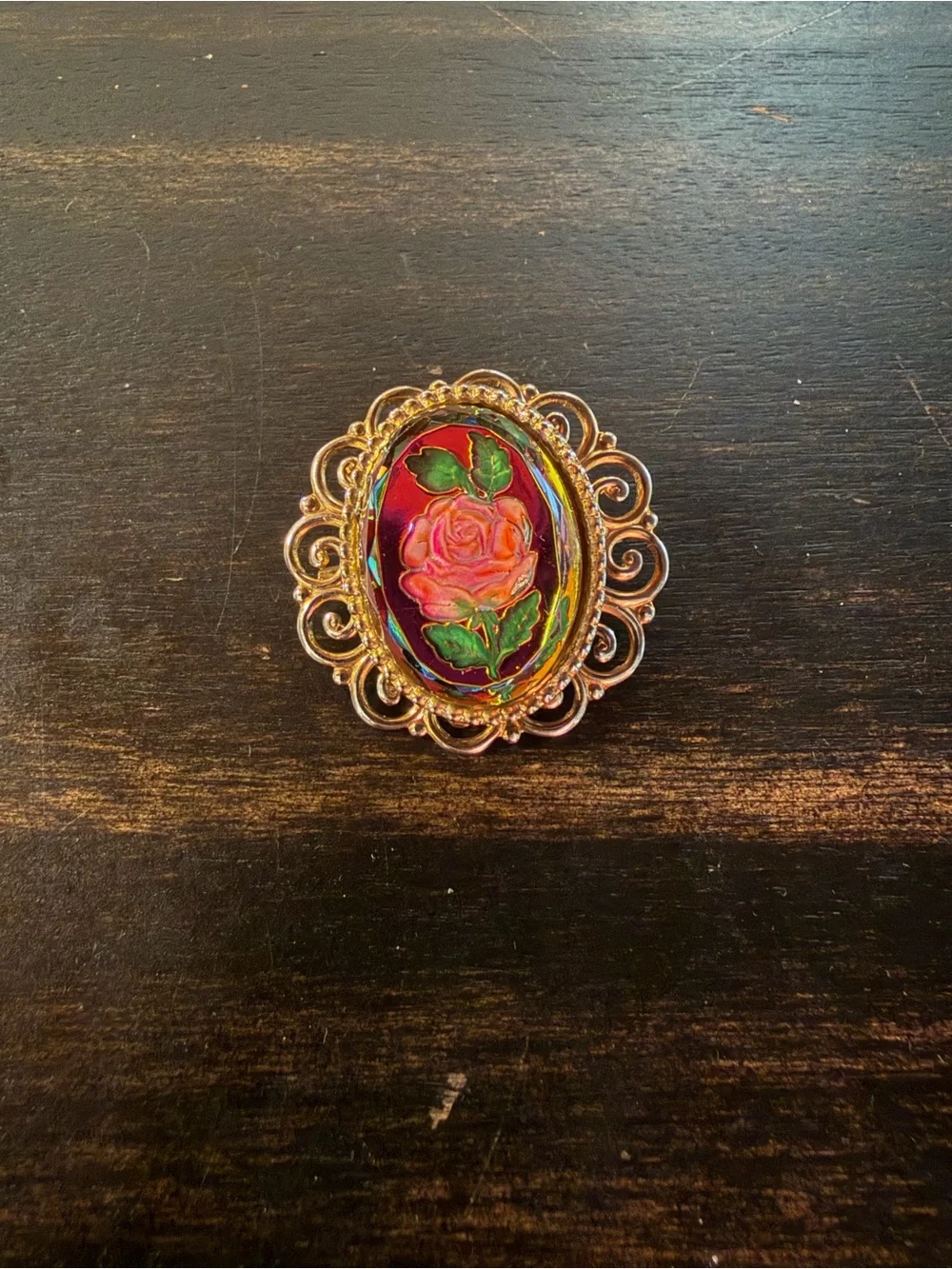 Vintage reverse carved intaglio rose brooch